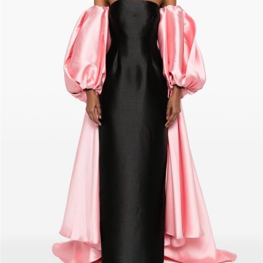 Solace London Elegant Black and Pink Strapless Gown - Picture 7 of 9